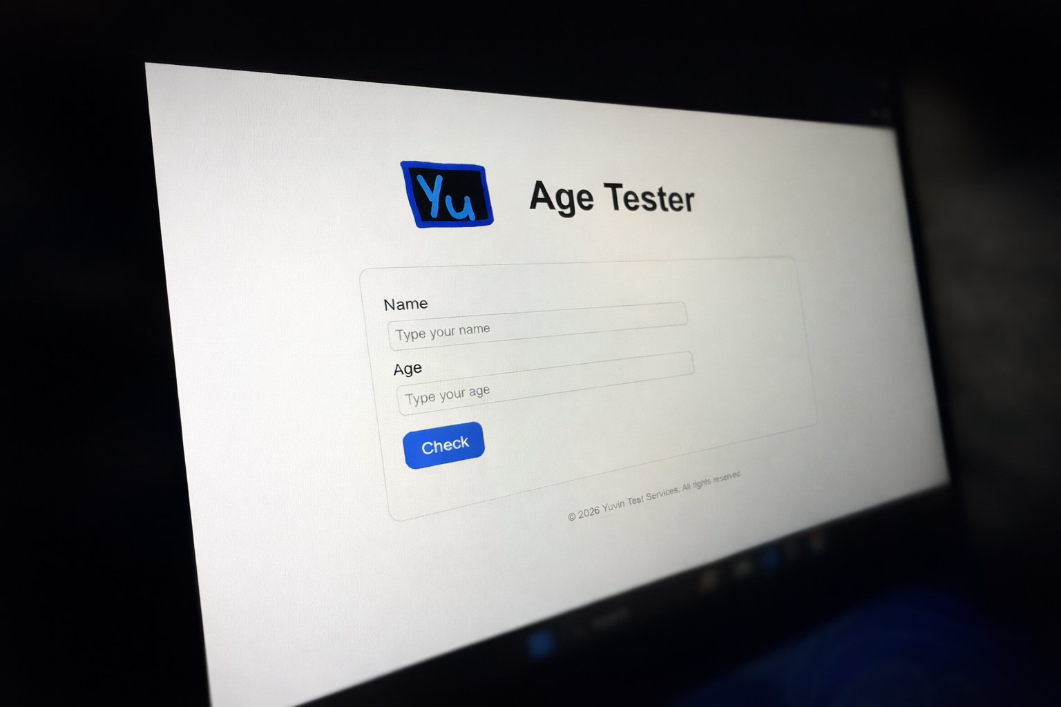Age Tester platform interface on laptop
