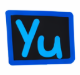 Old Yuvin logo: Yu in bright blue inside a dark rectangle with a blue border.